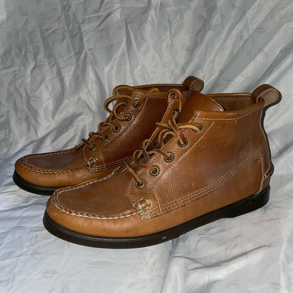 Men's/Tan Leather Moc Toe Lace-Up Boots